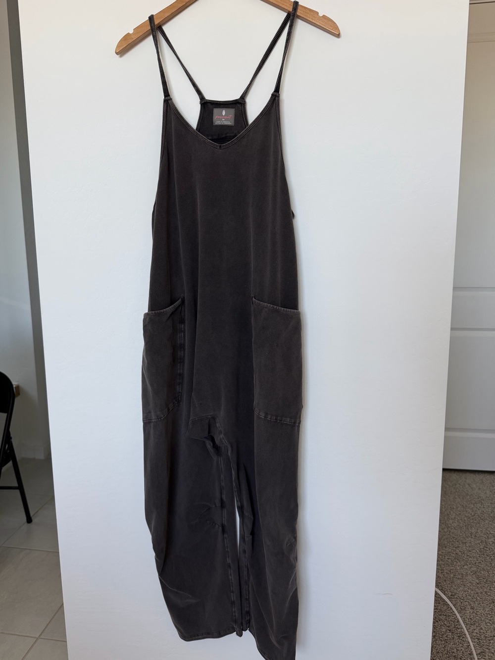 Free People Washed Black Spaghetti-Strap Jumpsuit